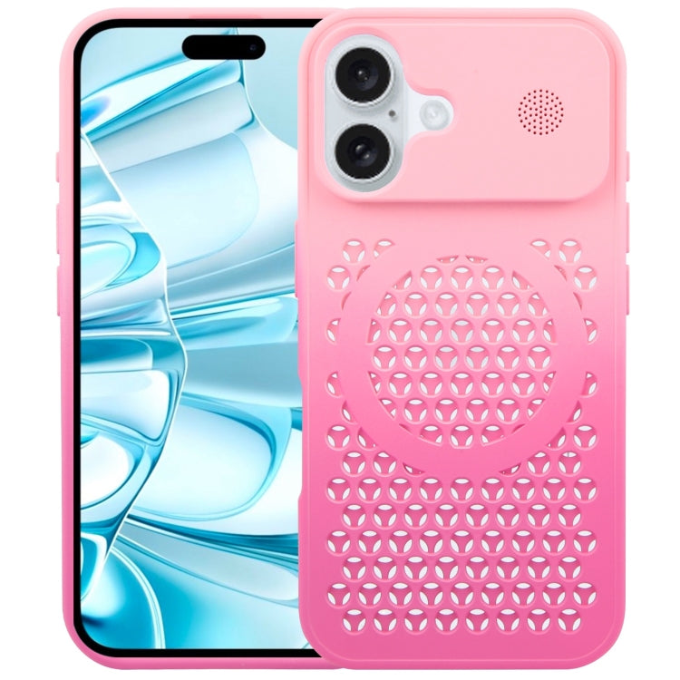 For iPhone 16 Gradient Color Honeycomb Aromatherapy MagSafe Phone Case(Pink+Rose Red) - iPhone 16 Cases by buy2fix | Online Shopping UK | buy2fix