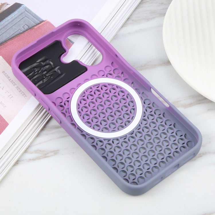 For iPhone 16 Gradient Color Honeycomb Aromatherapy MagSafe Phone Case(Purple Grey) - iPhone 16 Cases by buy2fix | Online Shopping UK | buy2fix