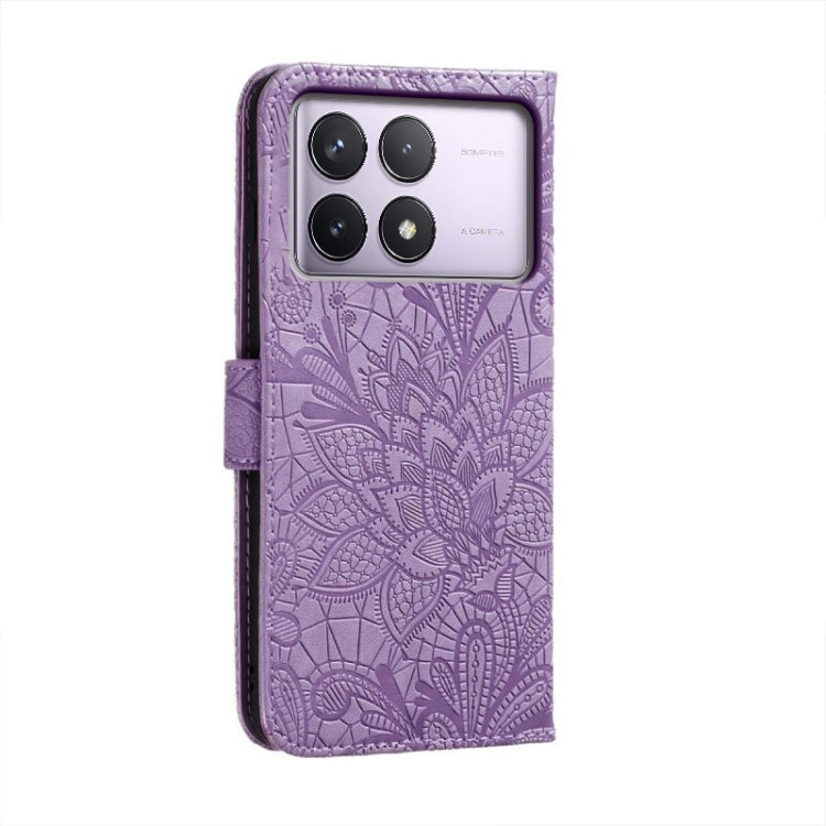 For Xiaomi Redmi K70 Lace Flower Embossing Flip Leather Phone Case(Purple) - K70 Cases by buy2fix | Online Shopping UK | buy2fix