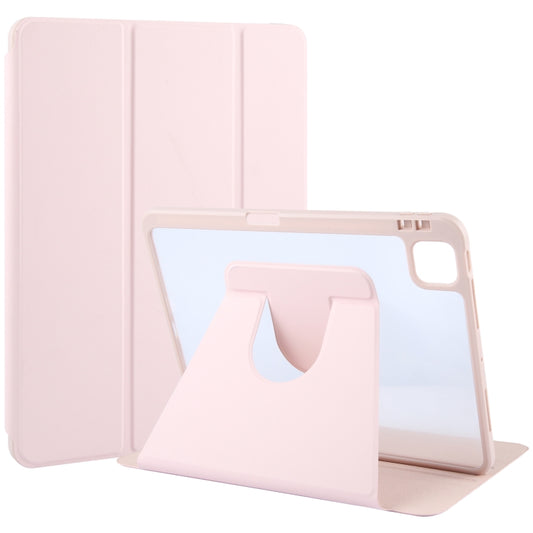 For iPad Air 13 2024 GEBEI Acrylic TPU 3-folding Rotating Smart Tablet Leather Case withh Pen Slot(Pink) - iPad Air 13 2024 Cases by GEBEI | Online Shopping UK | buy2fix