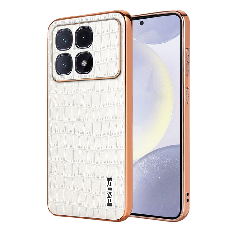 For Redmi K70 Ultra AZNS Electroplated Frame Crocodile Texture Full Coverage Phone Case(White) - Xiaomi Cases by AZNS | Online Shopping UK | buy2fix