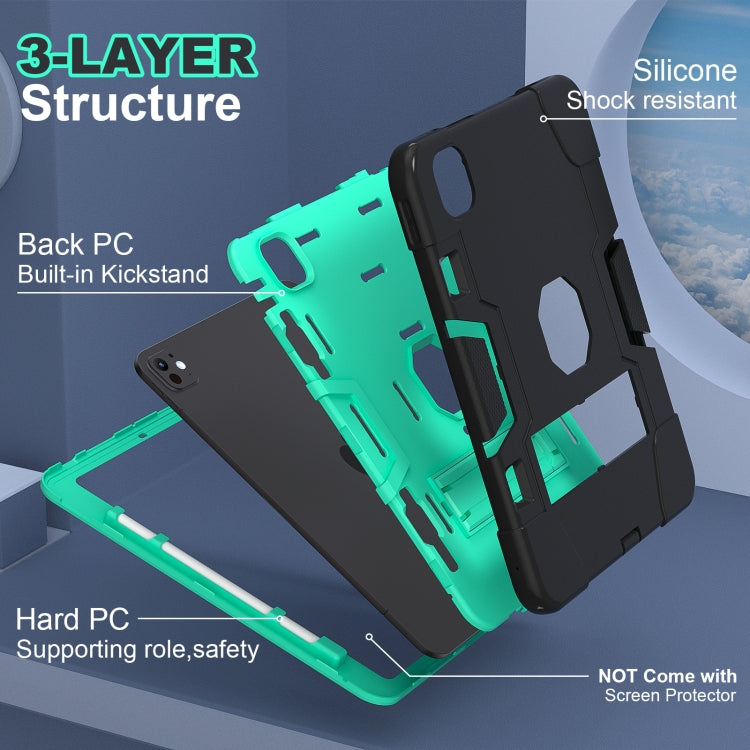 For iPad Pro 13 2024 Contrast Color Silicone Acrylic PC Tablet Case with Holder(Black Mint Green) - iPad Pro 13 2024 Cases by buy2fix | Online Shopping UK | buy2fix