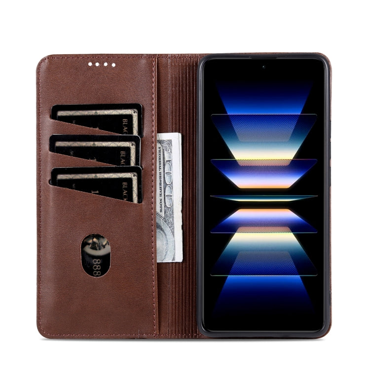 For Redmi Note 14 Pro+ 5G AZNS Magnetic Calf Texture Flip Leather Phone Case(Dark Brown) - Note 14 Pro+ Cases by AZNS | Online Shopping UK | buy2fix