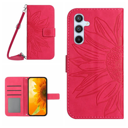 For Samsung Galaxy S25 5G Skin Feel Sun Flower Embossed Flip Leather Phone Case with Lanyard(Rose Red) - Galaxy S25 5G Cases by buy2fix | Online Shopping UK | buy2fix