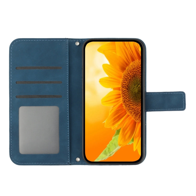 For Samsung Galaxy S25 5G Skin Feel Sun Flower Embossed Flip Leather Phone Case with Lanyard(Inky Blue) - Galaxy S25 5G Cases by buy2fix | Online Shopping UK | buy2fix