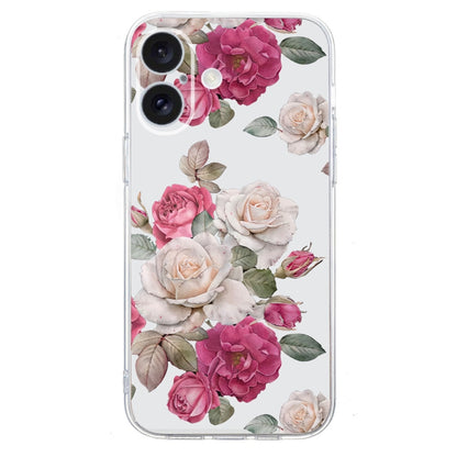 For iPhone 16 Colored Drawing Pattern Transparent TPU Phone Case(Peony) - iPhone 16 Cases by buy2fix | Online Shopping UK | buy2fix