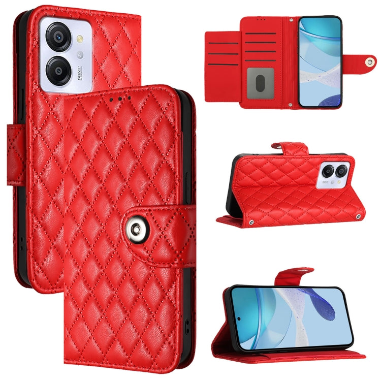 For Blackview Color 8 Rhombic Texture Flip Leather Phone Case with Lanyard(Red) - More Brand by buy2fix | Online Shopping UK | buy2fix