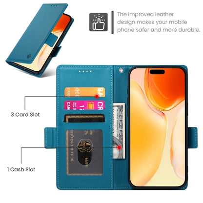 For iPhone 16 Plus Side Buckle Magnetic Frosted Leather Phone Case(Blue) - iPhone 16 Plus Cases by buy2fix | Online Shopping UK | buy2fix