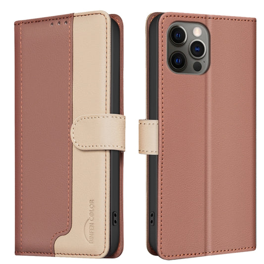 For iPhone 16 Pro Max Color Matching RFID Anti-theft Leather Phone Case(Brown) - iPhone 16 Pro Max Cases by buy2fix | Online Shopping UK | buy2fix