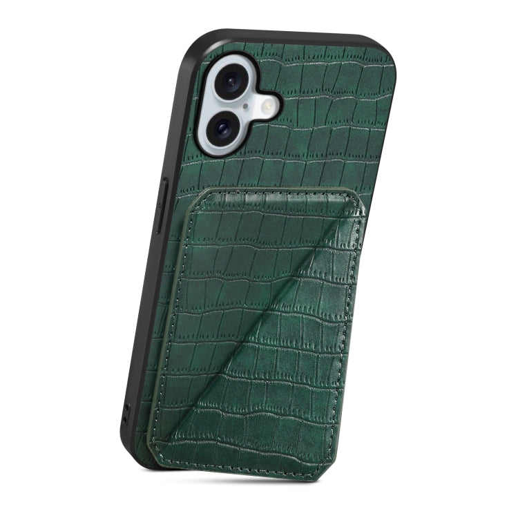 For iPhone 16 Imitation Crocodile Leather Back Phone Case with Holder(Green) - iPhone 16 Cases by buy2fix | Online Shopping UK | buy2fix