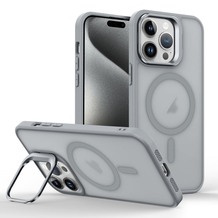 For iPhone 15 Pro Max Magsafe Skin Feel Lens Holder Phone Case(Titanium Grey) - iPhone 15 Pro Max Cases by buy2fix | Online Shopping UK | buy2fix