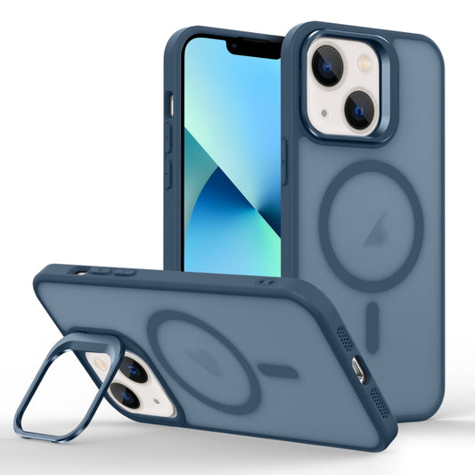 For iPhone 13 Magsafe Skin Feel Lens Holder Phone Case(Dark Blue) - iPhone 13 Cases by buy2fix | Online Shopping UK | buy2fix