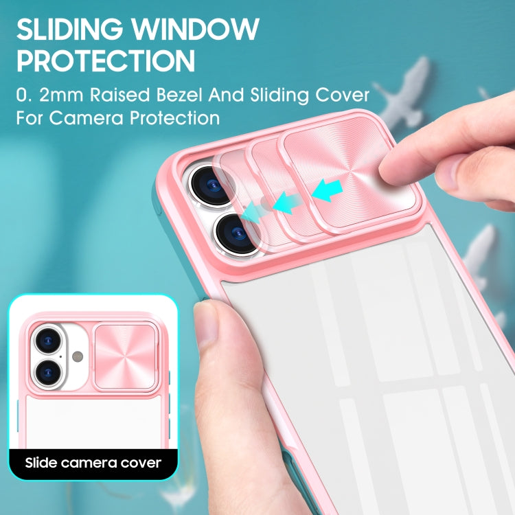 For iPhone 16 Sliding Camshield Acrylic Hybrid TPU Phone Case(Pink Cyan) - iPhone 16 Cases by buy2fix | Online Shopping UK | buy2fix