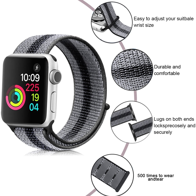 Nylon Loop Watch Band For Apple Watch Ultra 49mm&Watch Ultra 2 49mm / Series 9&8&7 45mm / SE 3&SE 2&6&SE&5&4 44mm / 3&2&1 42mm (Striped Black) - Watch Bands by buy2fix | Online Shopping UK | buy2fix