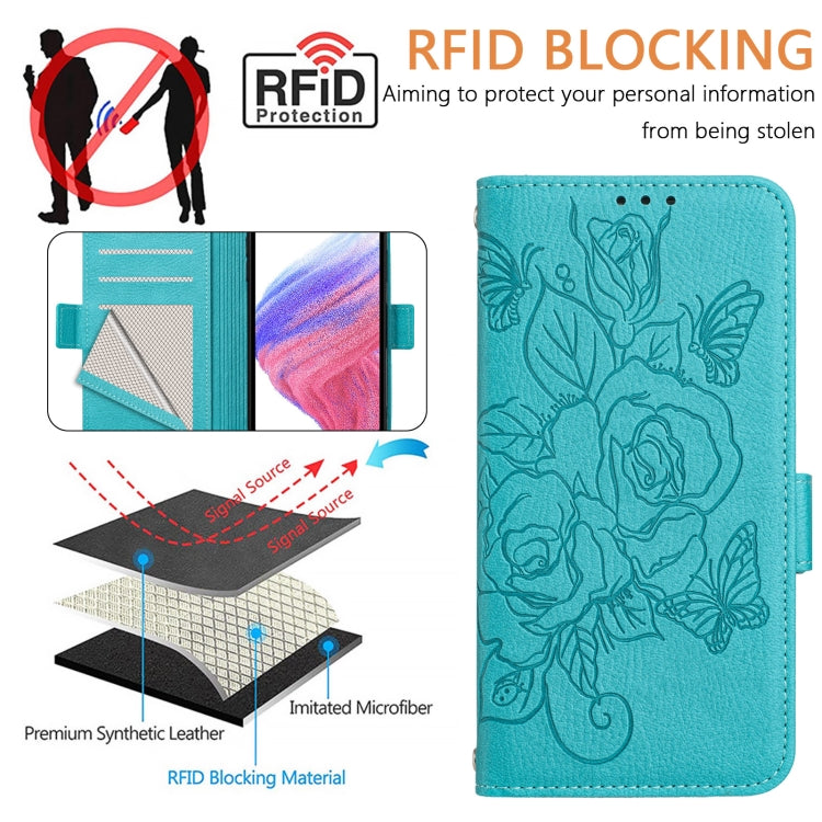 For Blackview A53 Embossed Rose RFID Anti-theft Leather Phone Case(Light Blue) - More Brand by buy2fix | Online Shopping UK | buy2fix