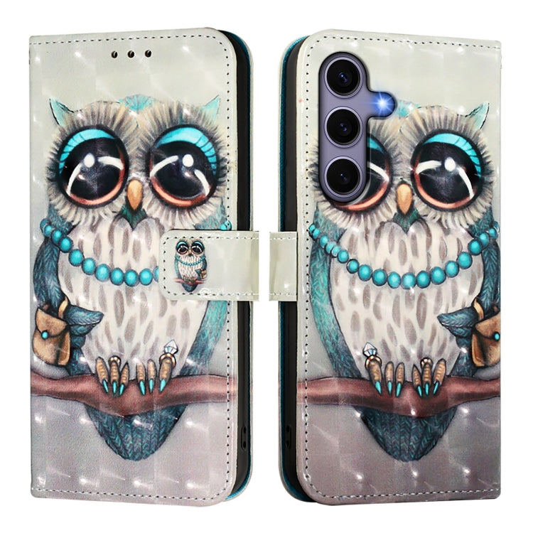 For Samsung Galaxy S25 5G 3D Painting Horizontal Flip Leather Phone Case(Grey Owl) - Galaxy S25 5G Cases by buy2fix | Online Shopping UK | buy2fix