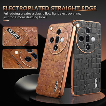 For OPPO Find X7 AZNS Electroplated Frame Crocodile Texture Full Coverage Phone Case(Brown) - OPPO Cases by AZNS | Online Shopping UK | buy2fix