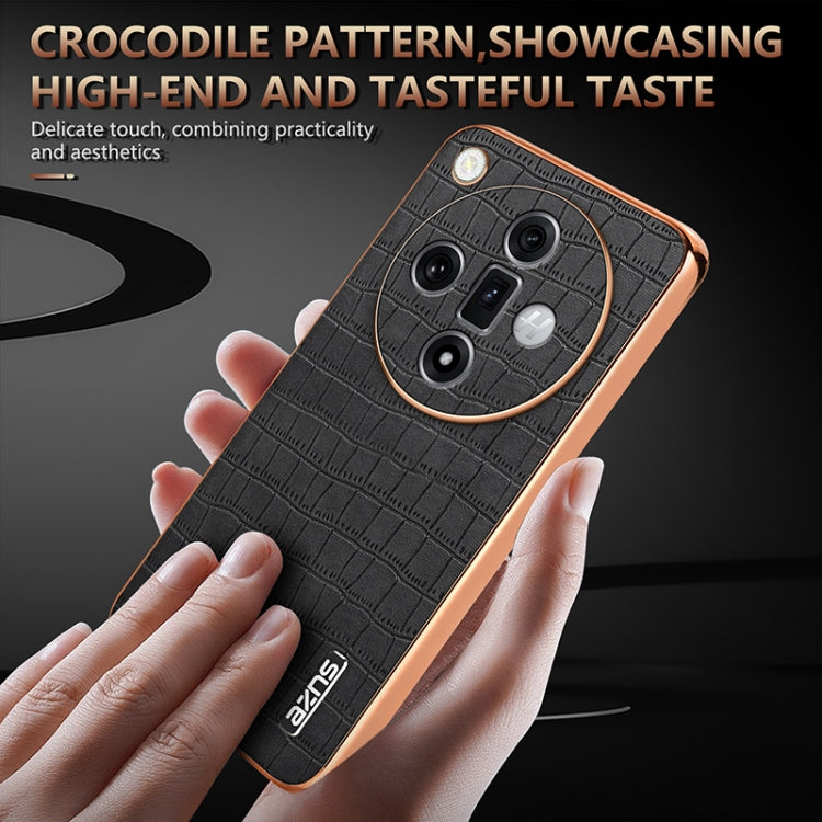 For OPPO Find X7 Ultra AZNS Electroplated Frame Crocodile Texture Full Coverage Phone Case(Black) - OPPO Cases by AZNS | Online Shopping UK | buy2fix