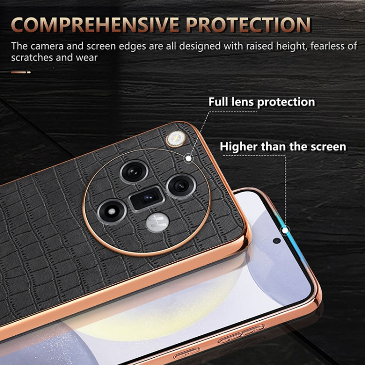 For OPPO Find X7 Ultra AZNS Electroplated Frame Crocodile Texture Full Coverage Phone Case(Brown) - OPPO Cases by AZNS | Online Shopping UK | buy2fix