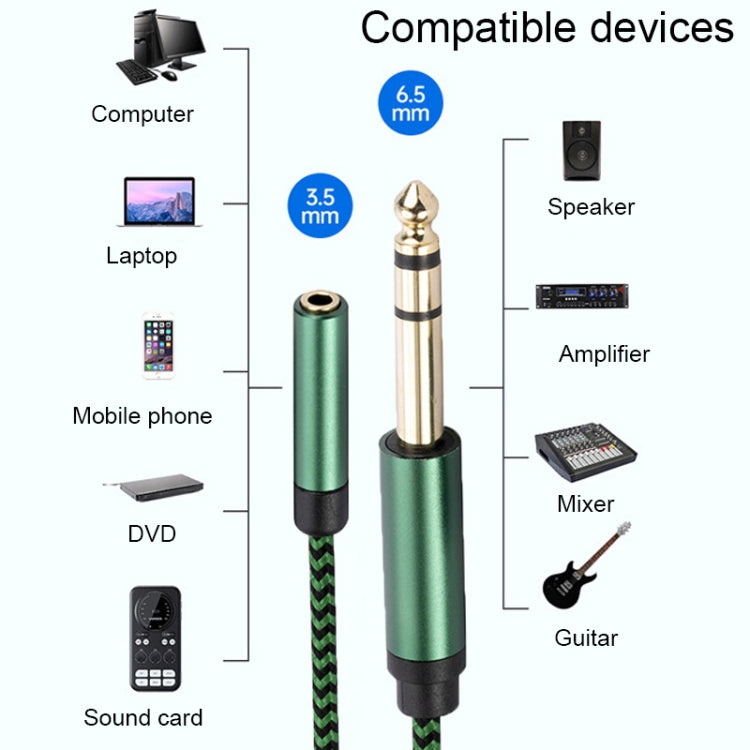 6.35mm Male to 3.5mm Female Audio Adapter Cable, Length:1m(Green) - Aux Cable by buy2fix | Online Shopping UK | buy2fix