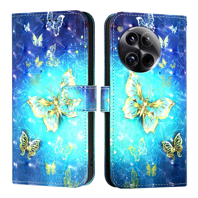 For OnePlus 12 Global 3D Painting Horizontal Flip Leather Phone Case(Golden Butterfly) - OnePlus Cases by buy2fix | Online Shopping UK | buy2fix