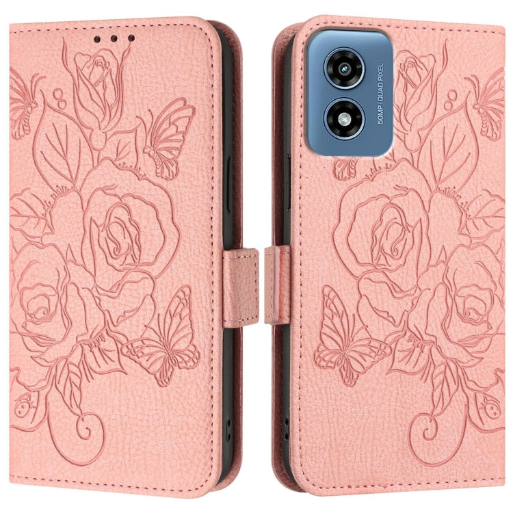 For Motorola Moto G Play 5G / G 5G 2024 Embossed Rose RFID Anti-theft Leather Phone Case(Pink) - Motorola Cases by buy2fix | Online Shopping UK | buy2fix