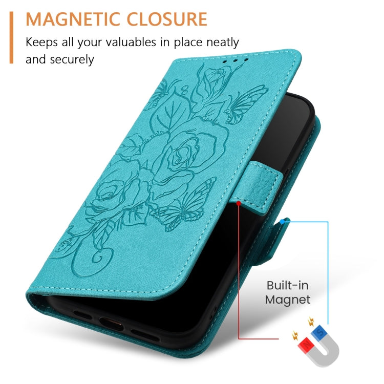 For Redmi K70 Ultra 5G Global Embossed Rose RFID Anti-theft Leather Phone Case(Light Blue) - Xiaomi Cases by buy2fix | Online Shopping UK | buy2fix