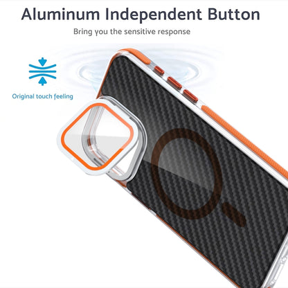 For iPhone 13 Pro Magsafe Dual-Color Carbon Fiber Lens Film Phone Case with Lens Fold Holder(Orange) - iPhone 13 Pro Cases by buy2fix | Online Shopping UK | buy2fix