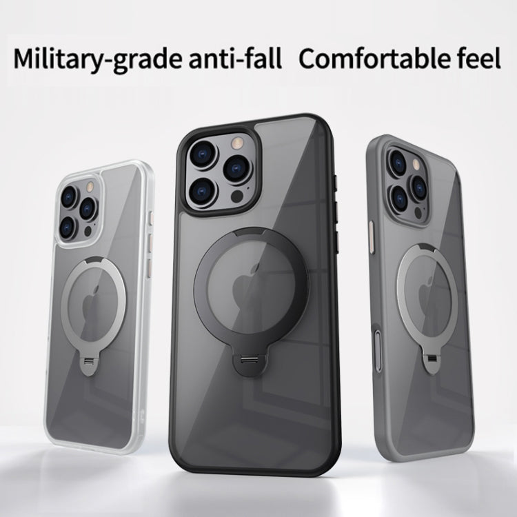 For iPhone 15 Plus Transparent MagSafe Magnetic Rotating Ring Holder Phone Case(Grey) - iPhone 15 Plus Cases by buy2fix | Online Shopping UK | buy2fix