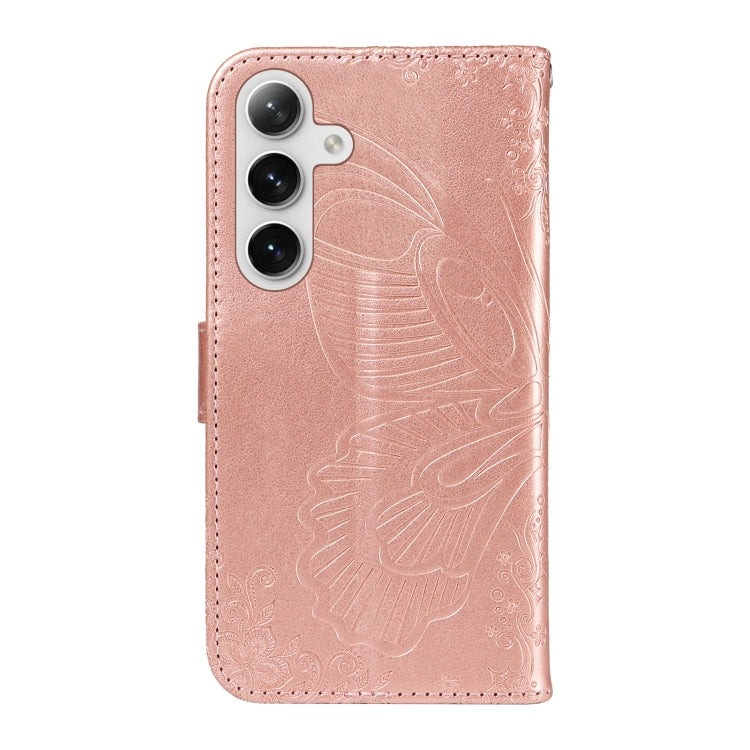 For Samsung Galaxy S25 / S24 5G Swallowtail Butterfly Embossed Leather Phone Case(Rose Gold) - Galaxy S25 5G Cases by buy2fix | Online Shopping UK | buy2fix