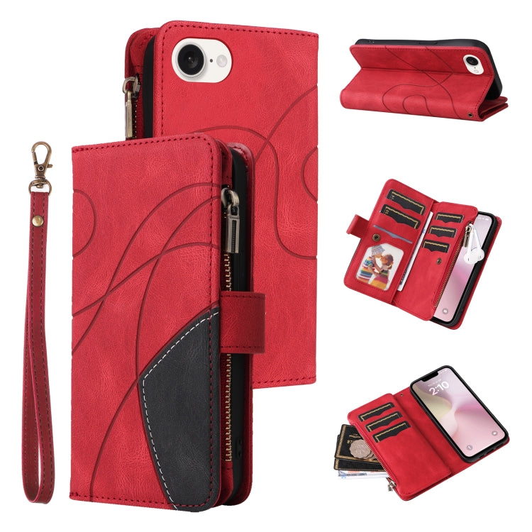 For iPhone SE 2024 Dual-color 9 Card Slots Zipper Wallet Leather Phone Case(Red) - More iPhone Cases by buy2fix | Online Shopping UK | buy2fix