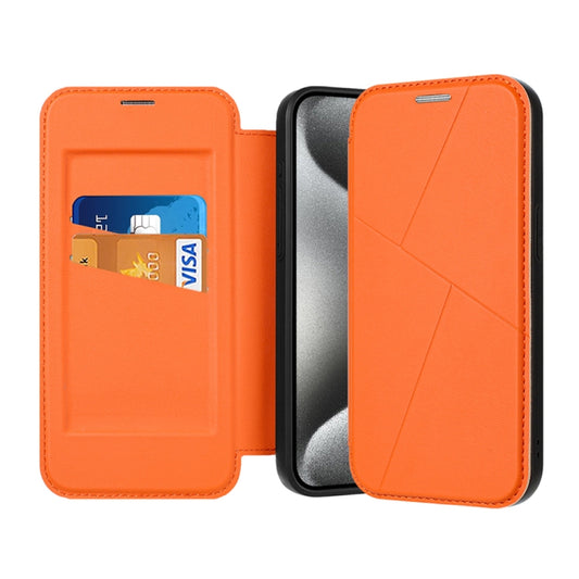 For iPhone 15 Pro Magnetic Armor Series RFID Card Slots Leather Phone Case(Orange) - iPhone 15 Pro Cases by buy2fix | Online Shopping UK | buy2fix