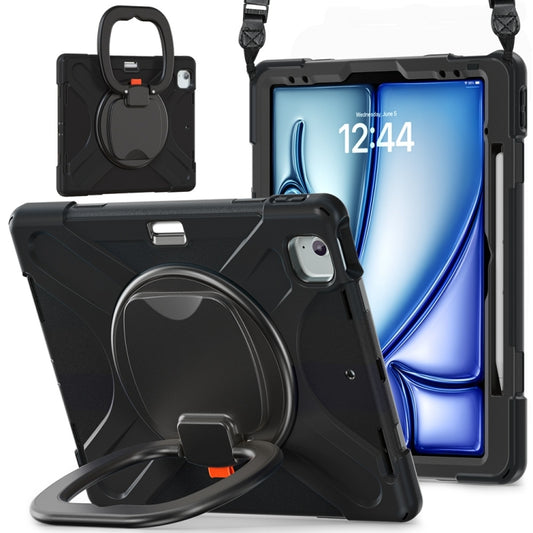 For iPad Air 13 2024 / Air 13 2025 Silicone Hybrid PC Tablet Case with Holder & Shoulder Strap(Black) - iPad Air 13 2025 / 2024 Cases by buy2fix | Online Shopping UK | buy2fix