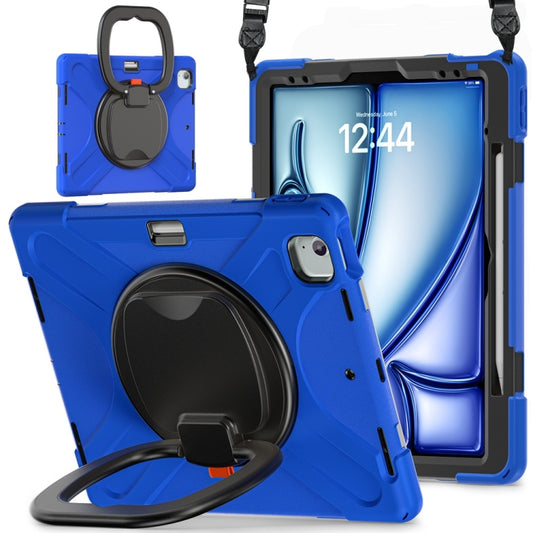 For iPad Air 13 2024 / Air 13 2025 Silicone Hybrid PC Tablet Case with Holder & Shoulder Strap(Blue) - iPad Air 13 2025 / 2024 Cases by buy2fix | Online Shopping UK | buy2fix