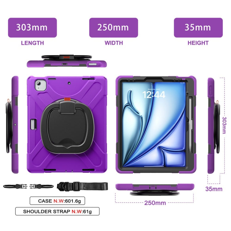 For iPad Air 13 2024 Silicone Hybrid PC Tablet Case with Holder & Shoulder Strap(Purple) - iPad Air 13 2024 Cases by buy2fix | Online Shopping UK | buy2fix