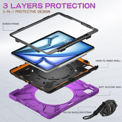 For iPad Air 13 2024 Silicone Hybrid PC Tablet Case with Holder & Shoulder Strap(Purple) - iPad Air 13 2024 Cases by buy2fix | Online Shopping UK | buy2fix