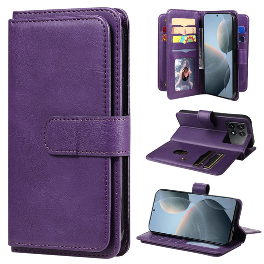 For Redmi K70 Multi-Function Wallet 10 Card Slots Leather Phone Case(Violet) - K70 Cases by buy2fix | Online Shopping UK | buy2fix