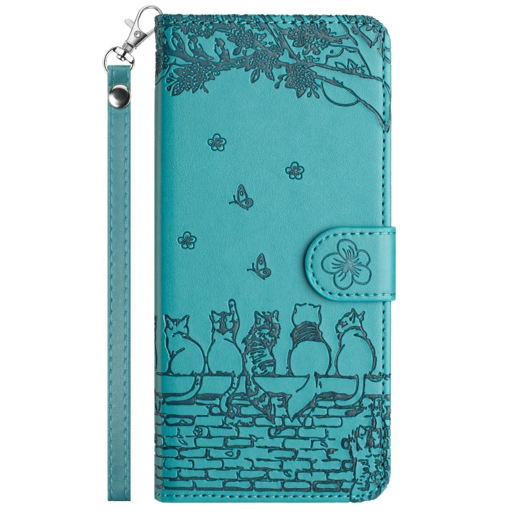 For Samsung Galaxy S25+ 5G Cat Embossing Pattern Leather Phone Case with Lanyard(Blue) - Galaxy S25+ 5G Cases by buy2fix | Online Shopping UK | buy2fix