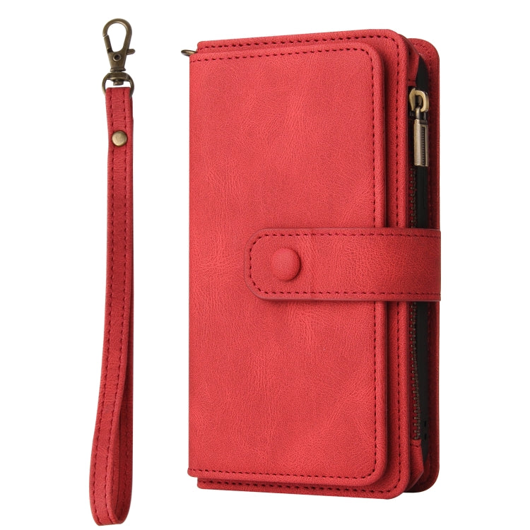 For iPhone 16 Plus Skin Feel Multi Card Slots Zipper Wallet Leather Phone Case(Red) - iPhone 16 Plus Cases by buy2fix | Online Shopping UK | buy2fix