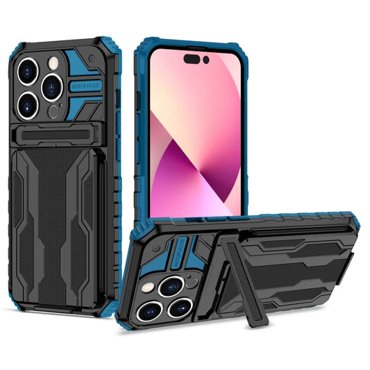 For iPhone 15 Pro Kickstand Armor Card Wallet Phone Case(Blue) - iPhone 15 Pro Cases by buy2fix | Online Shopping UK | buy2fix