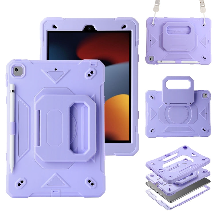 For iPad 10.2 2021 / 2020 / 2019 Legend Grip Holder Silicone Hybrid PC Tablet Case with Strap(Purple) - iPad 10.2 Cases by buy2fix | Online Shopping UK | buy2fix