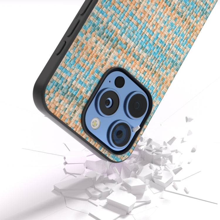 For iPhone 16 Pro Max Black Frame Color Lattice Texture PU Phone Case(Blue) - iPhone 16 Pro Max Cases by buy2fix | Online Shopping UK | buy2fix