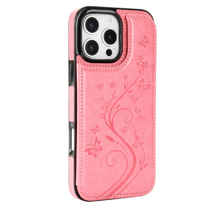 For iPhone 16 Pro Max Double Buckle Butterfly Embossing PU Phone Case(Pink) - iPhone 16 Pro Max Cases by buy2fix | Online Shopping UK | buy2fix