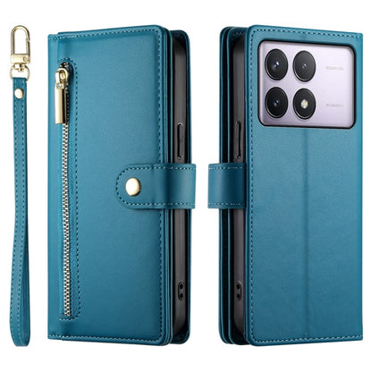 For Redmi K70 Nine Card-slot Zipper Wallet Bag Leather Phone Case(Blue) - K70 Cases by buy2fix | Online Shopping UK | buy2fix