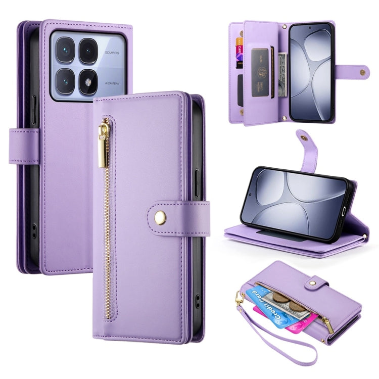 For Redmi K70 Ultra Nine Card-slot Zipper Wallet Bag Leather Phone Case(Purple) - Xiaomi Cases by buy2fix | Online Shopping UK | buy2fix