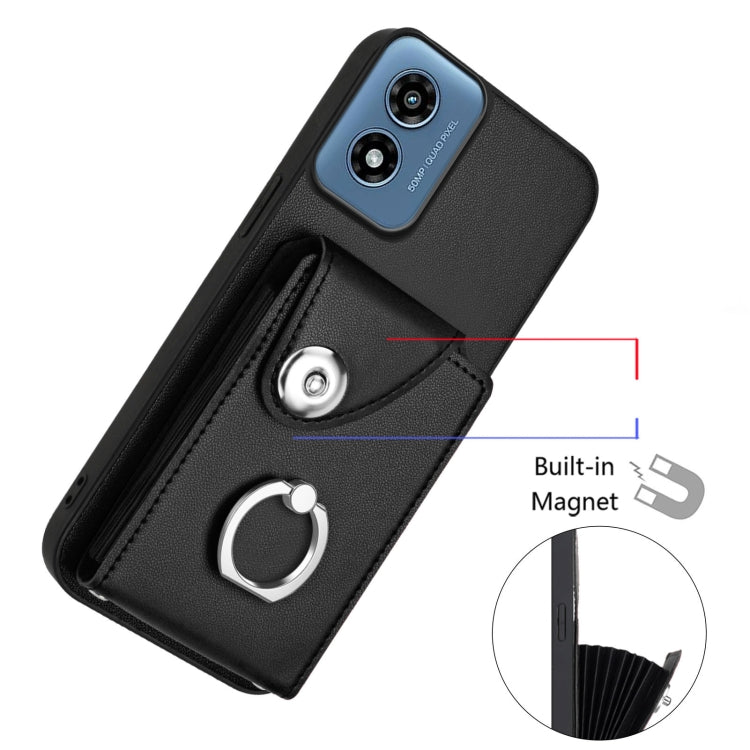 For Motorola Moto G Play 2024 5G Organ Card Bag Ring Holder Phone Case with Long Lanyard(Black) - Motorola Cases by buy2fix | Online Shopping UK | buy2fix