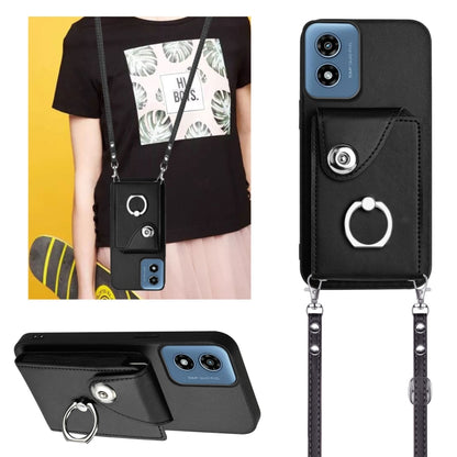 For Motorola Moto G Play 2024 5G Organ Card Bag Ring Holder Phone Case with Long Lanyard(Black) - Motorola Cases by buy2fix | Online Shopping UK | buy2fix