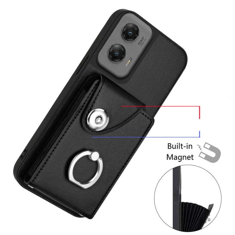 For Motorola Moto G Stylus 5G 2024 Organ Card Bag Ring Holder Phone Case with Long Lanyard(Black) - Motorola Cases by buy2fix | Online Shopping UK | buy2fix