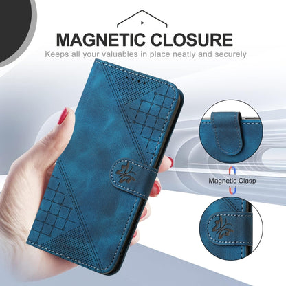 For iPhone 16 Plus YX0080 Grid Butterfly Embossed Pattern Flip Leather Phone Case with Lanyard(Dark Blue) - iPhone 16 Plus Cases by buy2fix | Online Shopping UK | buy2fix