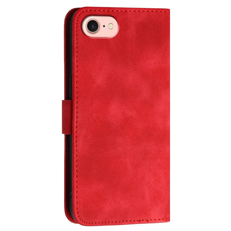 For iPhone SE 2024 YX0080 Grid Butterfly Embossed Pattern Flip Leather Phone Case with Lanyard(Red) - More iPhone Cases by buy2fix | Online Shopping UK | buy2fix